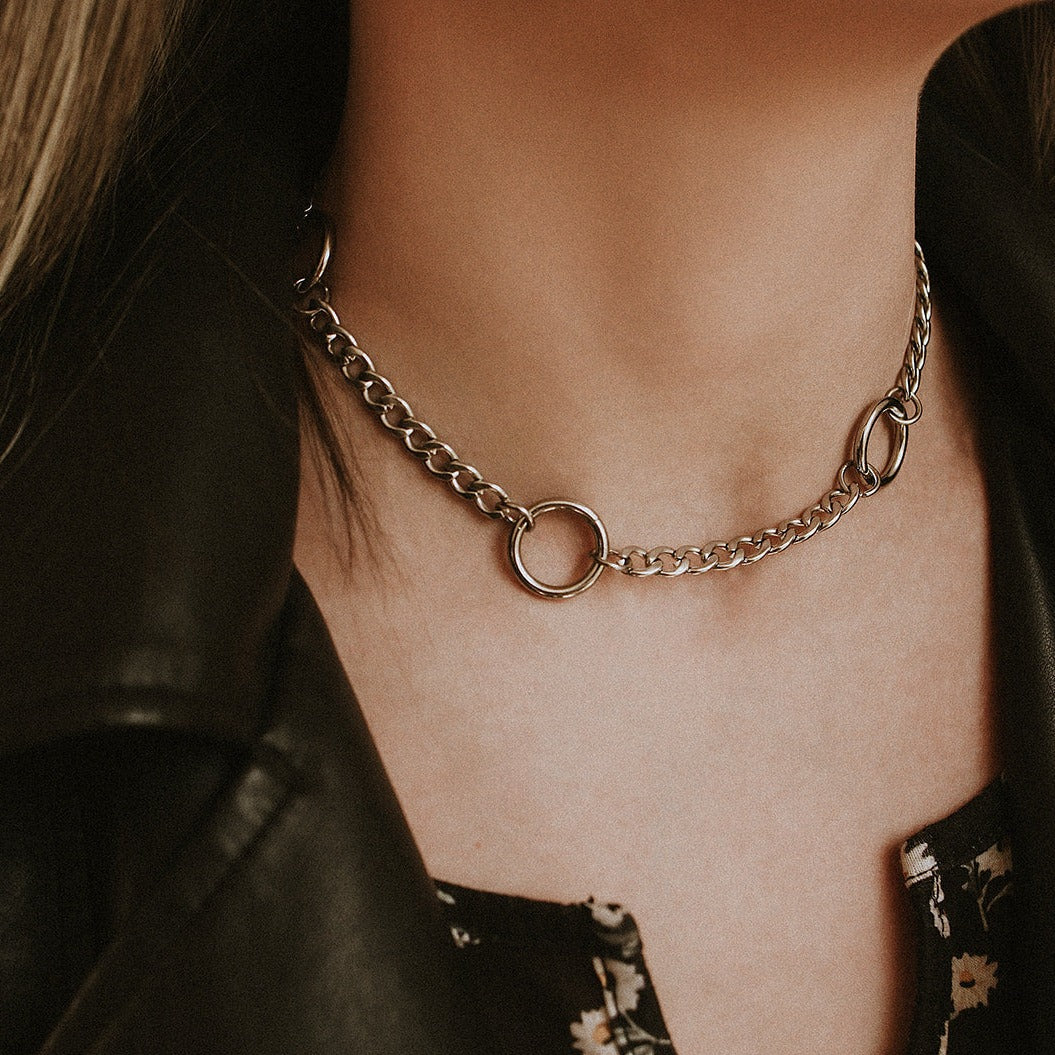 Aura O Ring Curb Chain Choker Necklace - Sweet Cokie