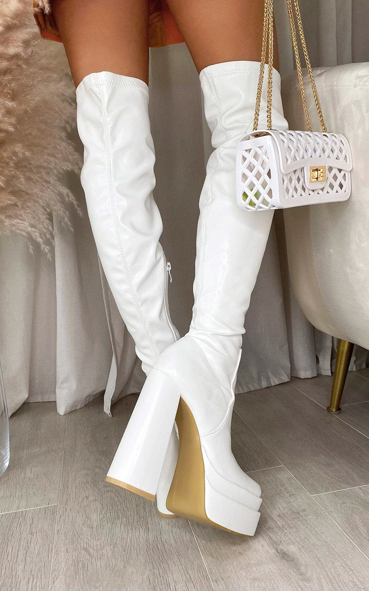 Block Heel Knee High Boots - Sweet Cokie