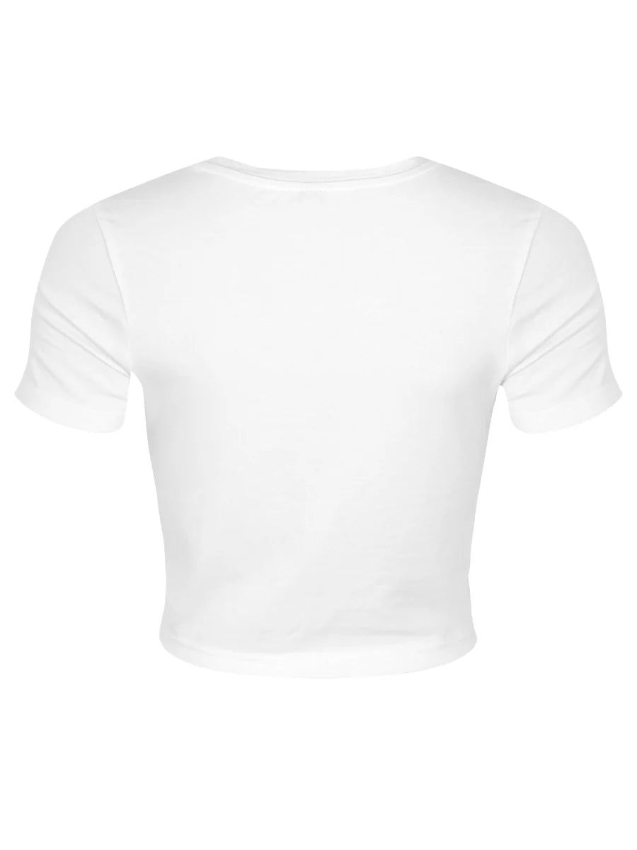 Cute & Creepy Ladies Pastel Goth White Crop Top - Sweet Cokie