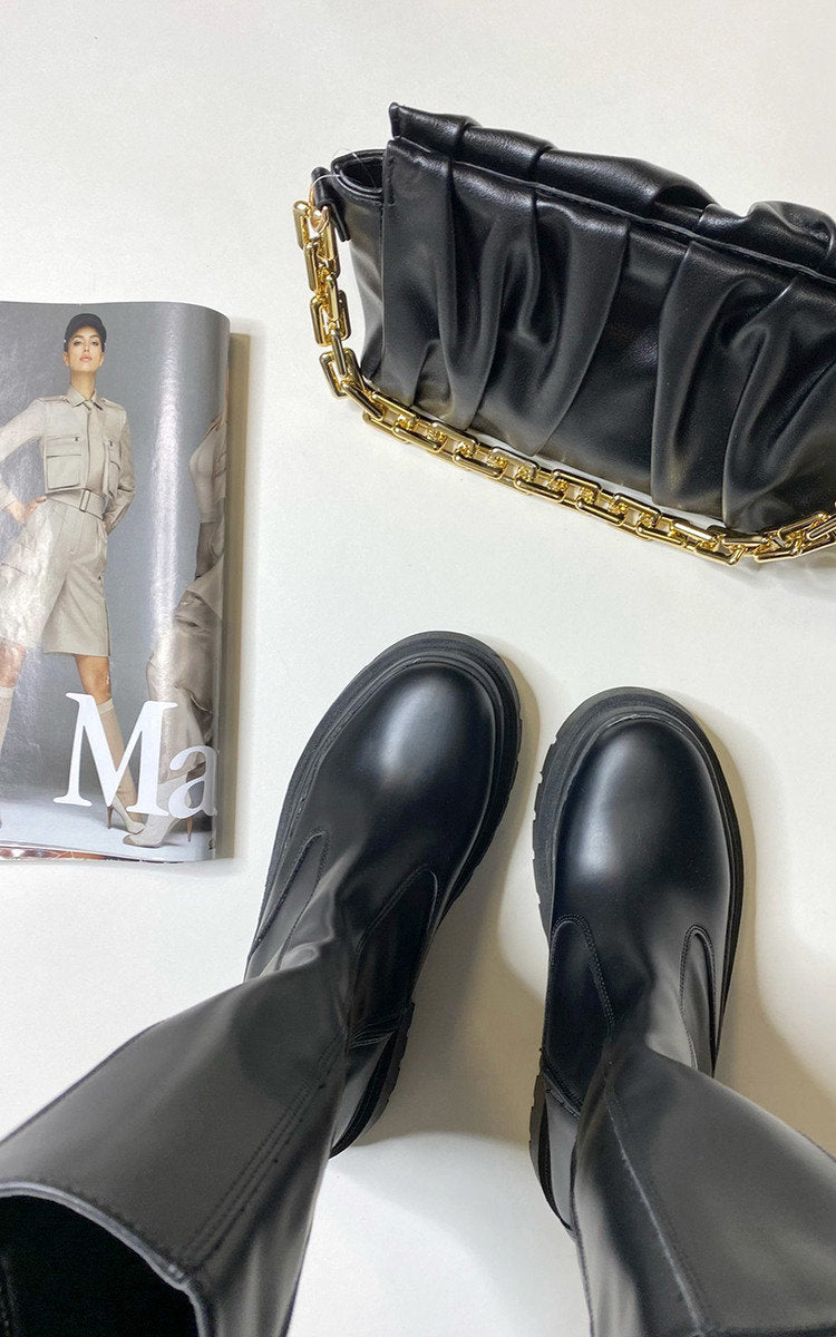 Faux Leather Chunky Platform Boots - Sweet Cokie
