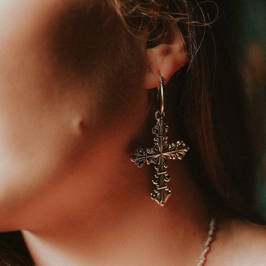 Lament Cross Hoop Earrings - Sweet Cokie