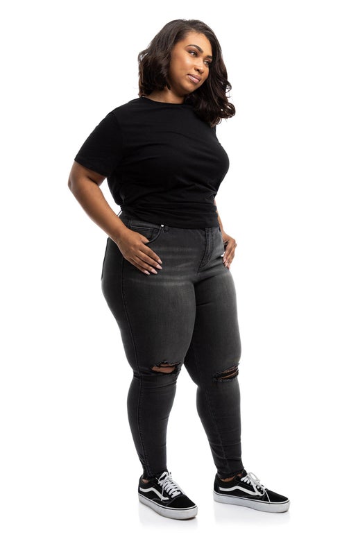 PLUS SIZE 30'' High Rise Skinny Jeans with Destruction - Sweet Cokie