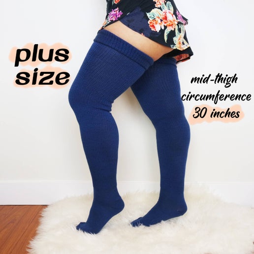PLUS SIZE Thigh High Socks, Blue Extra Long Leg Warmers