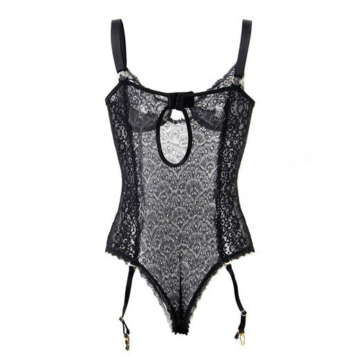 Sexy Lace Crochet BodySuit with Satin Sash - Sweet Cokie