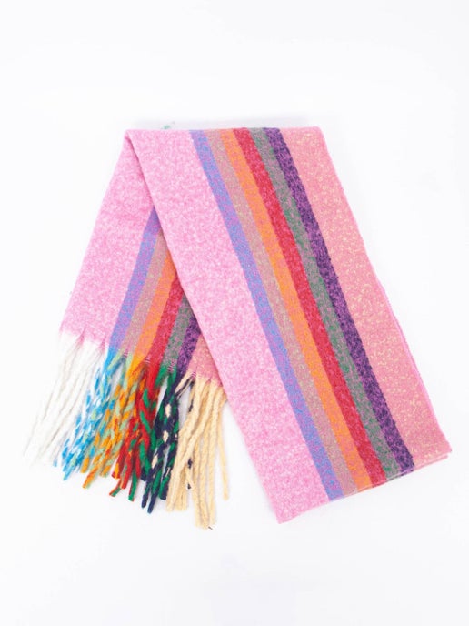 Shelly Heavyweight Scarf - Hot Pink, Rainbow Stripe - Sweet Cokie
