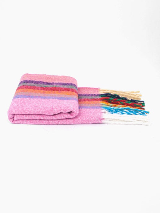 Shelly Heavyweight Scarf - Hot Pink, Rainbow Stripe - Sweet Cokie
