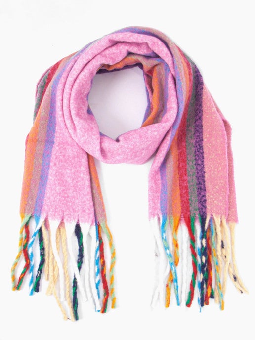 Shelly Heavyweight Scarf - Hot Pink, Rainbow Stripe - Sweet Cokie