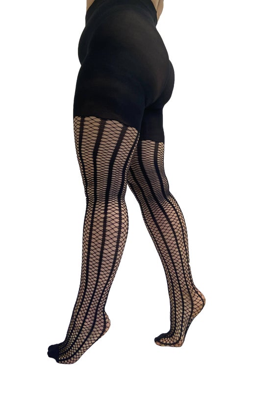 Vertical Stripe Fishnet Tights Curvy Super Stretch - Sweet Cokie