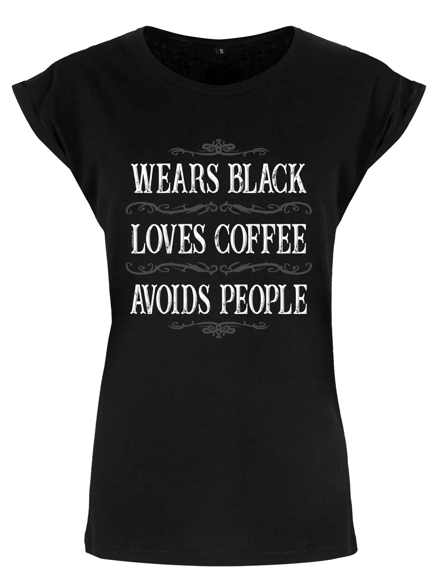 Wears Black Avoids People Ladies Premium Black T-Shirt - Sweet Cokie