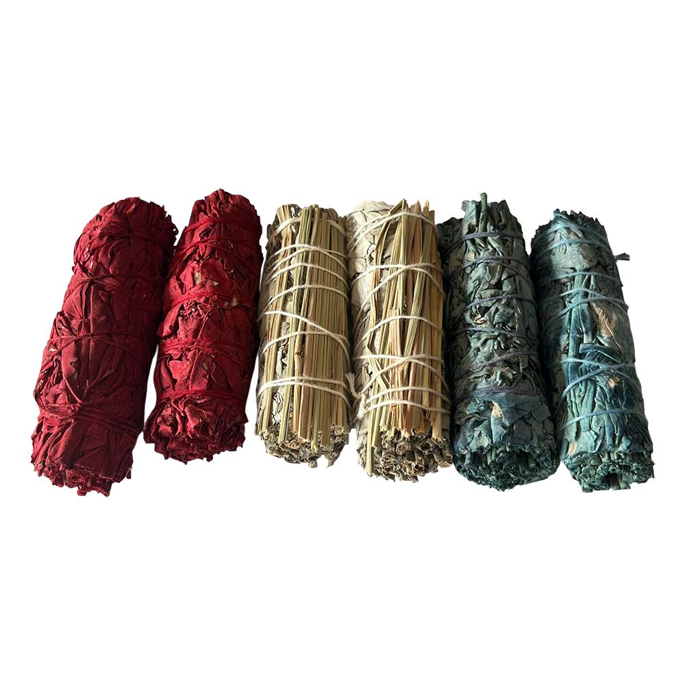 2x Dragon's Blood White Sage 4" Smudge Sticks, 2x Nag Champa White Sage 4" Smudge Sticks, 2x Sweet Grass White Sage 4" Smudge Sticks - Sweet Cokie 