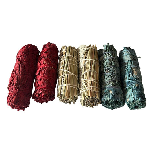2x Dragon's Blood White Sage 4" Smudge Sticks, 2x Nag Champa White Sage 4" Smudge Sticks, 2x Sweet Grass White Sage 4" Smudge Sticks - Sweet Cokie 