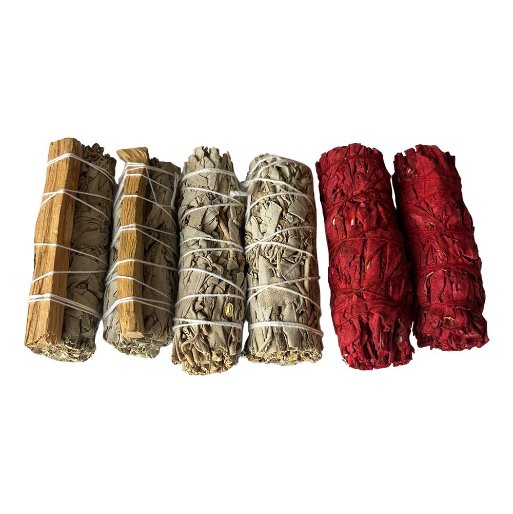 2x White Sage 4" Smudge Sticks, 2x Palo Santo White Sage 4" Smudge Sticks, 2x Dragon's Blood White Sage 4" Smudge Sticks - Sweet Cokie 