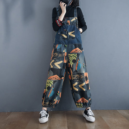 Abstract Print Denim Rompers - Sweet Cokie 
