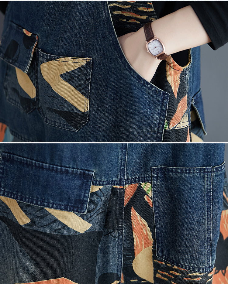 Abstract Print Denim Rompers - Sweet Cokie 