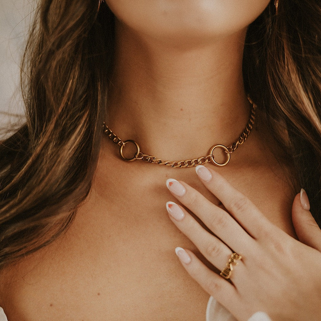 Aura O Ring Gold Curb Chain Choker Necklace - Sweet Cokie
