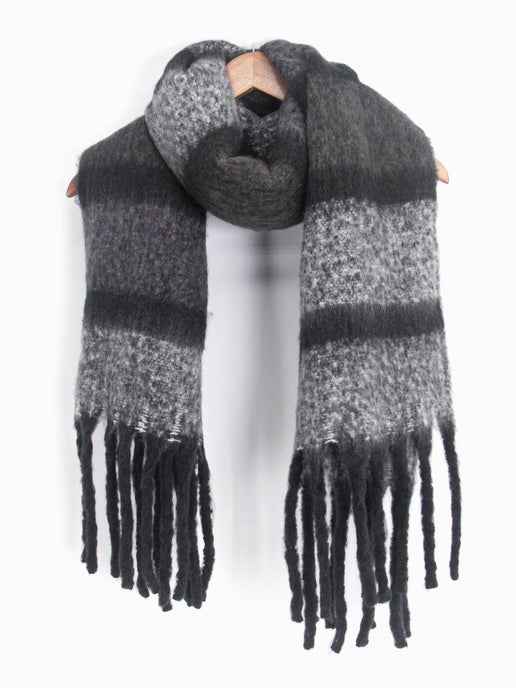 Blair Heavyweight Scarf - Grey, Colour Block Stripe - Sweet Cokie 