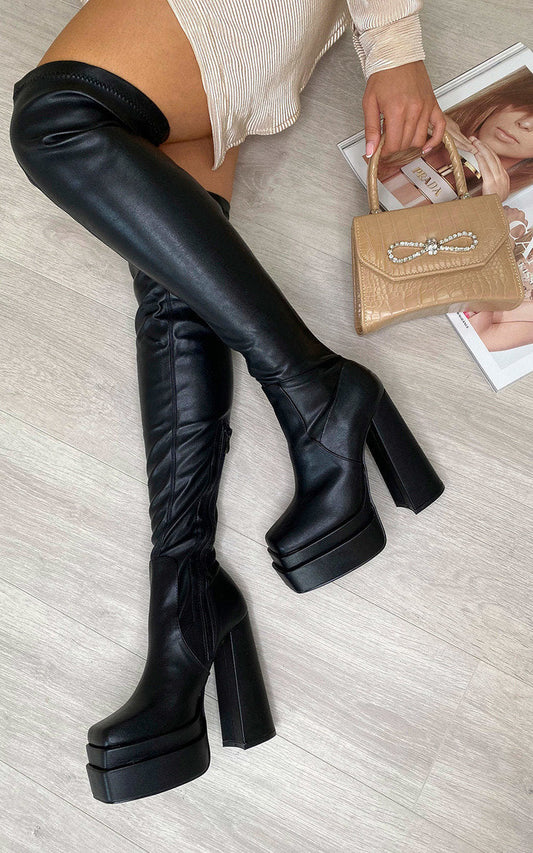 Block Heel Knee High Boots - Sweet Cokie 