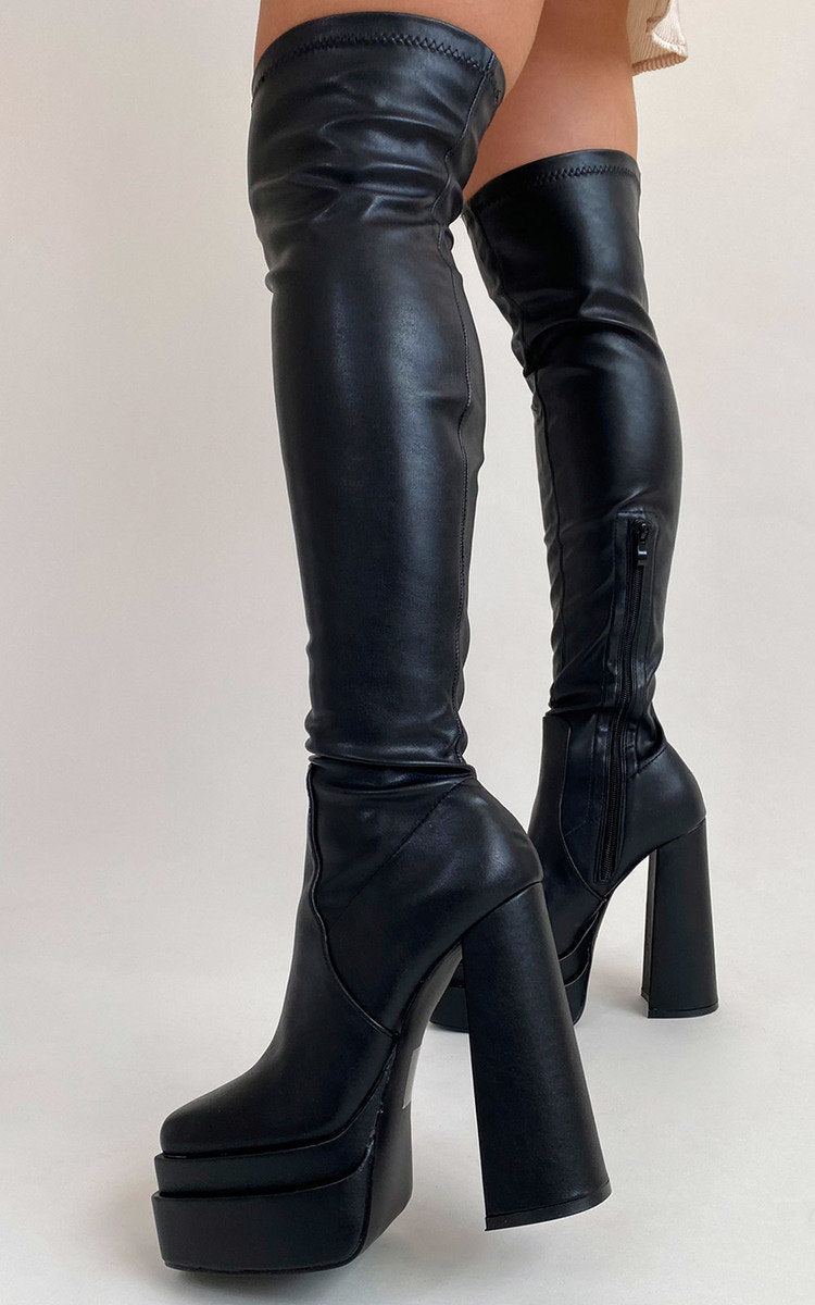 Block Heel Knee High Boots - Sweet Cokie 