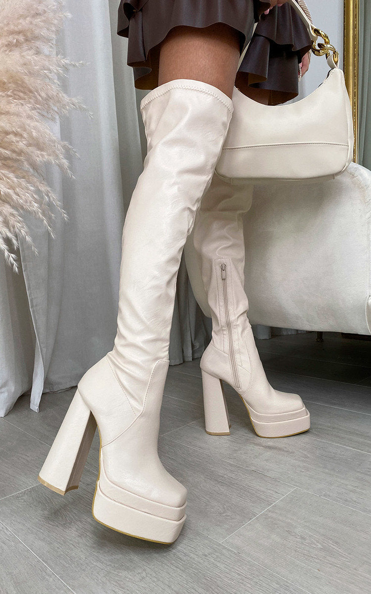 Block Heel Knee High Boots - Sweet Cokie 