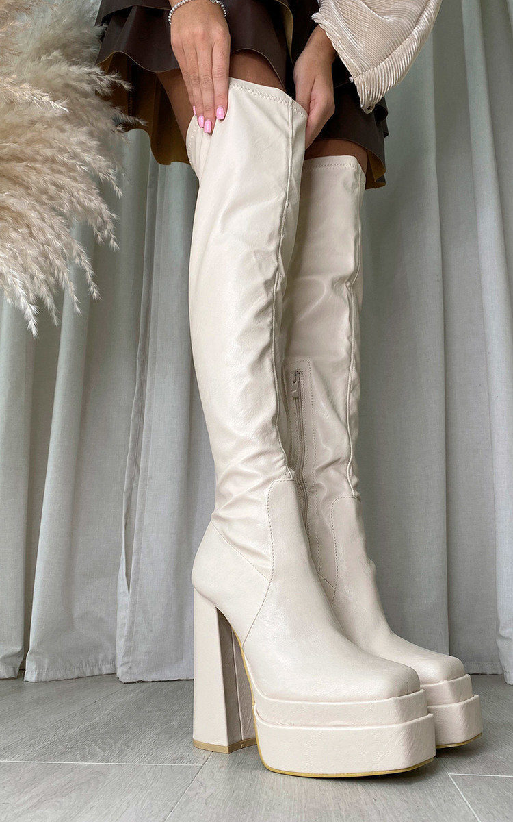 Block Heel Knee High Boots - Sweet Cokie 