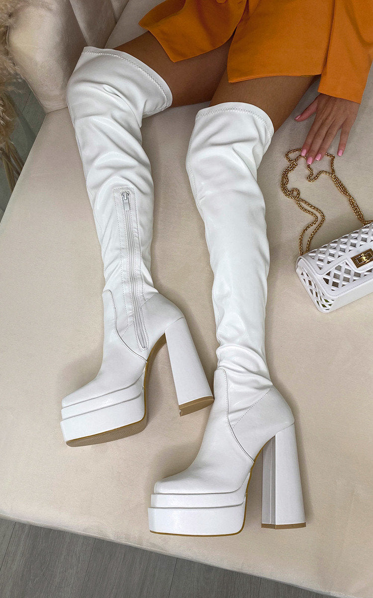 Block Heel Knee High Boots - Sweet Cokie 