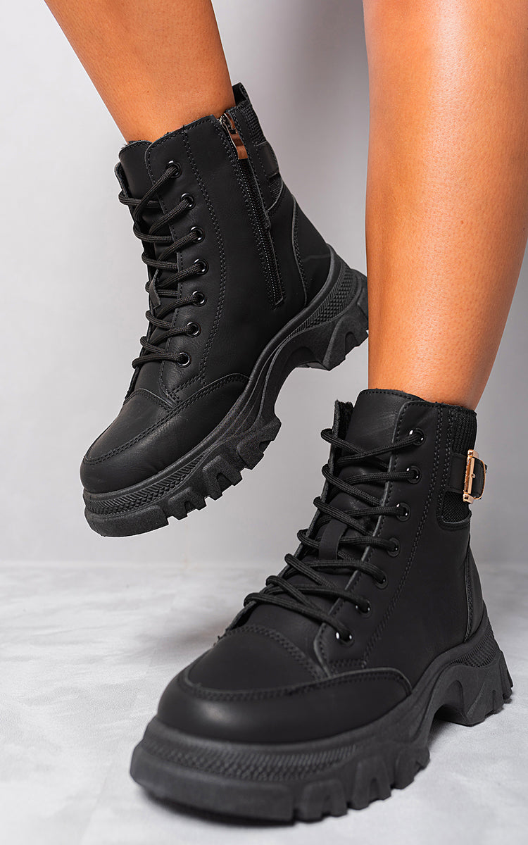 Chunky Lace Up Platform Ankle Boots - Sweet Cokie 
