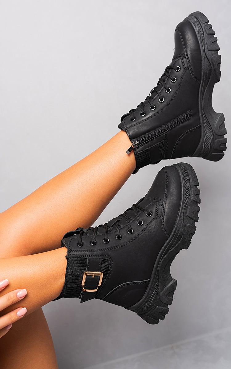 Chunky Lace Up Platform Ankle Boots - Sweet Cokie 