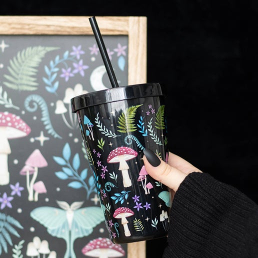 Dark Forest Print Plastic Tumbler with Straw - Sweet Cokie 