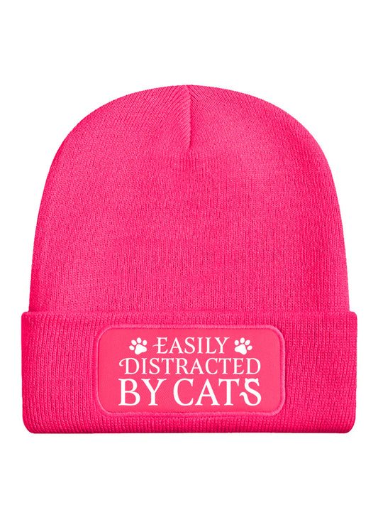 Easily Distracted By Cats Pink Beanie - Sweet Cokie 