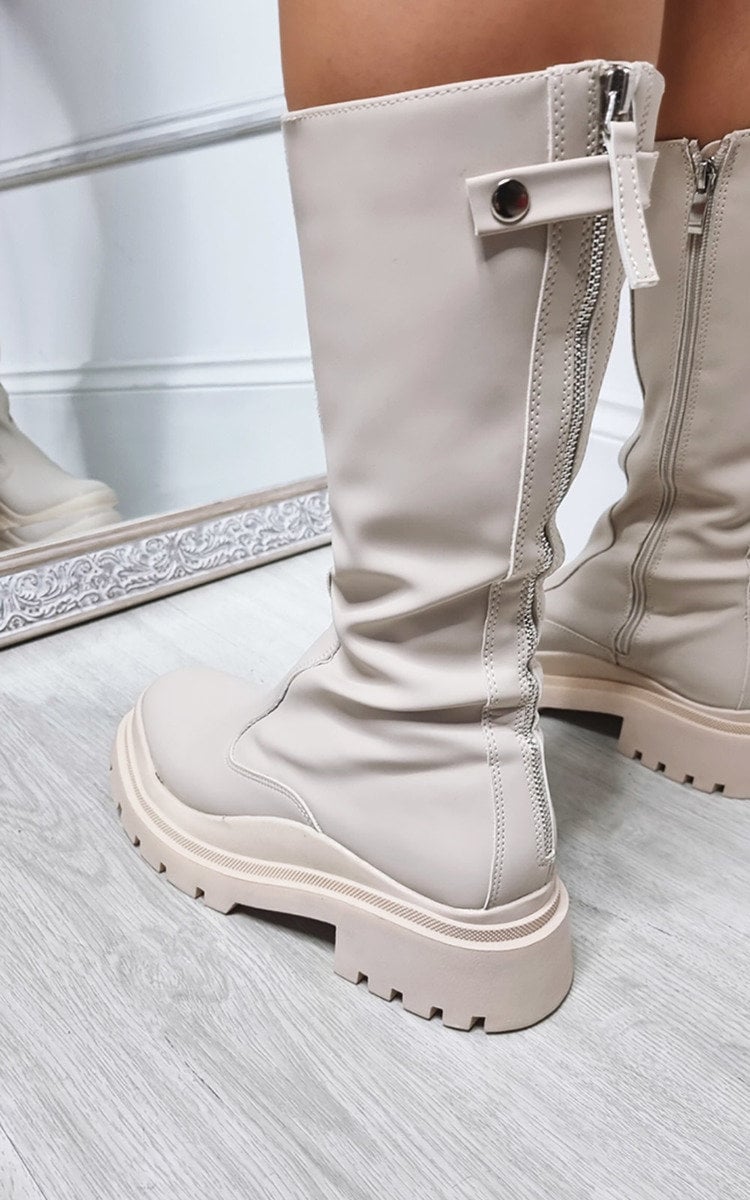 Faux Leather Chunky Platform Boots - Sweet Cokie 