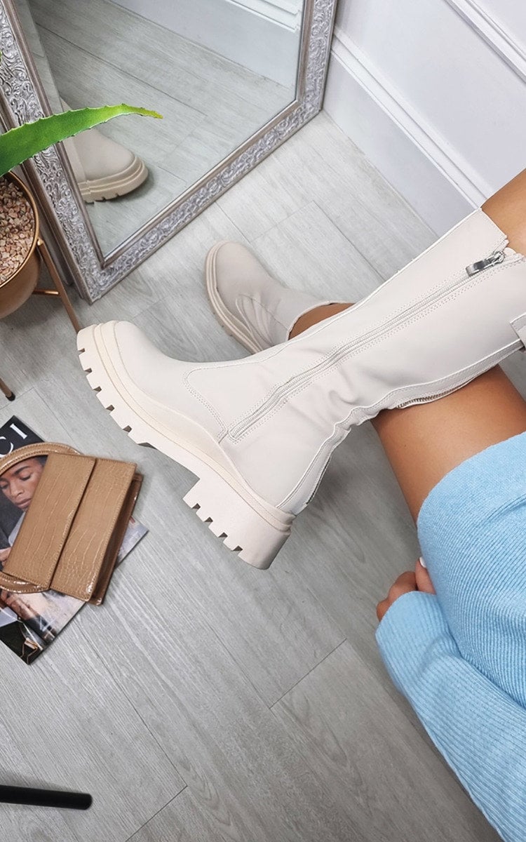 Faux Leather Chunky Platform Boots - Sweet Cokie 