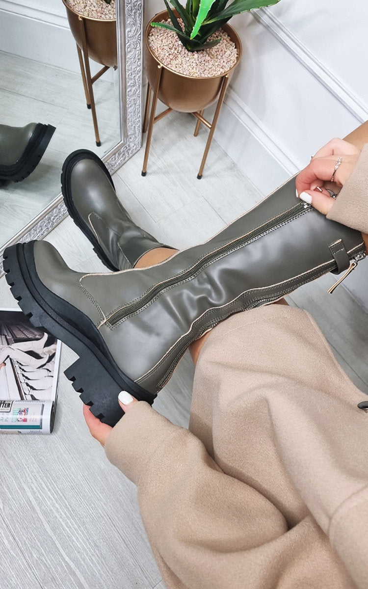 Faux Leather Chunky Platform Boots - Sweet Cokie 