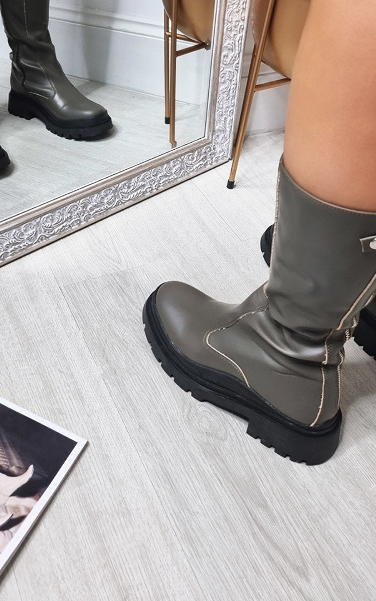 Faux Leather Chunky Platform Boots - Sweet Cokie 