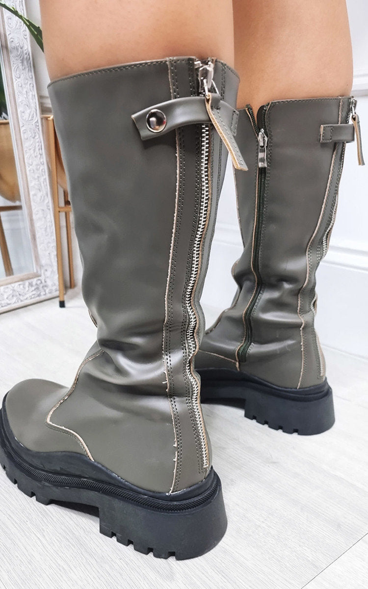 Faux Leather Chunky Platform Boots - Sweet Cokie 