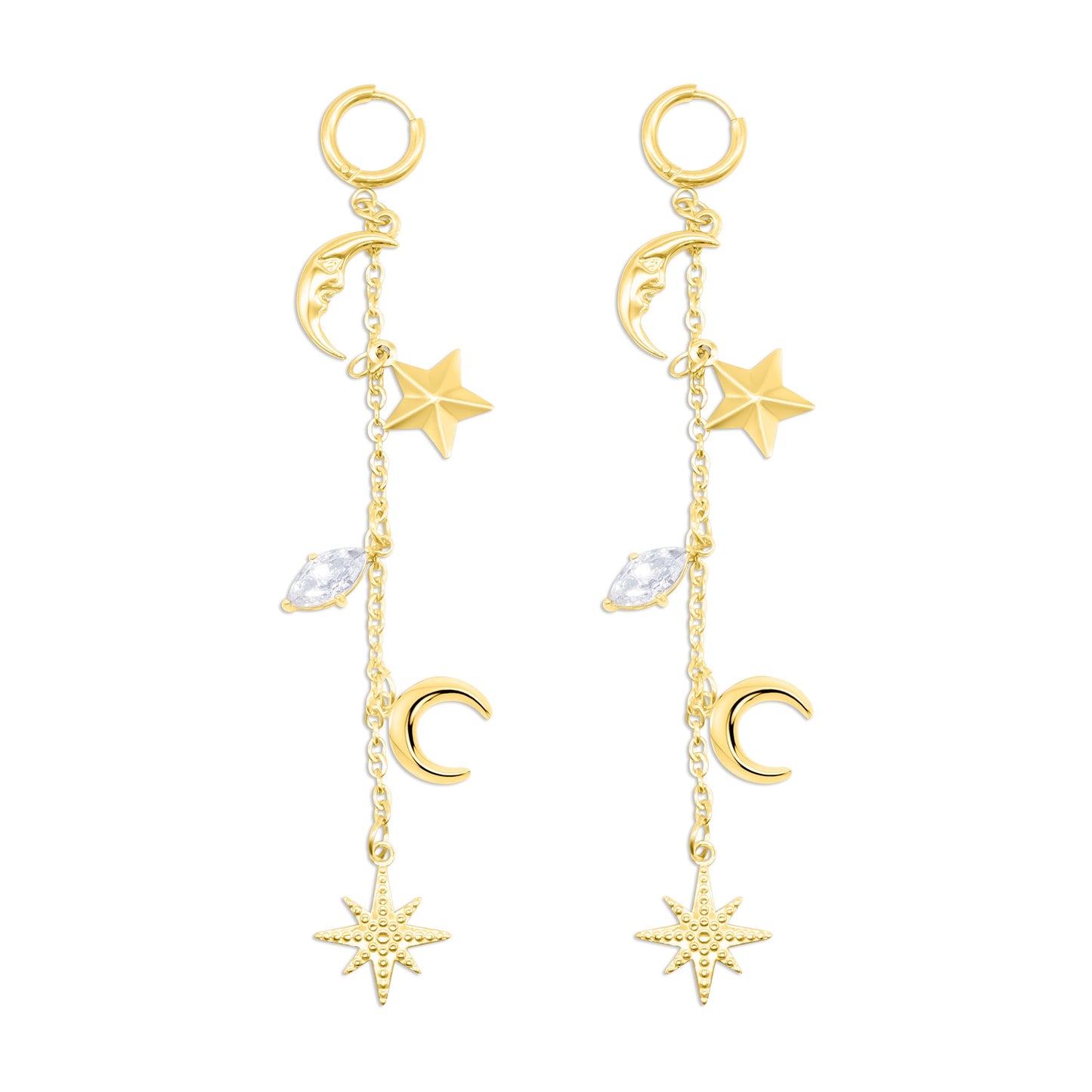 Gold Cassiopeia Star and Moon Earrings - Sweet Cokie