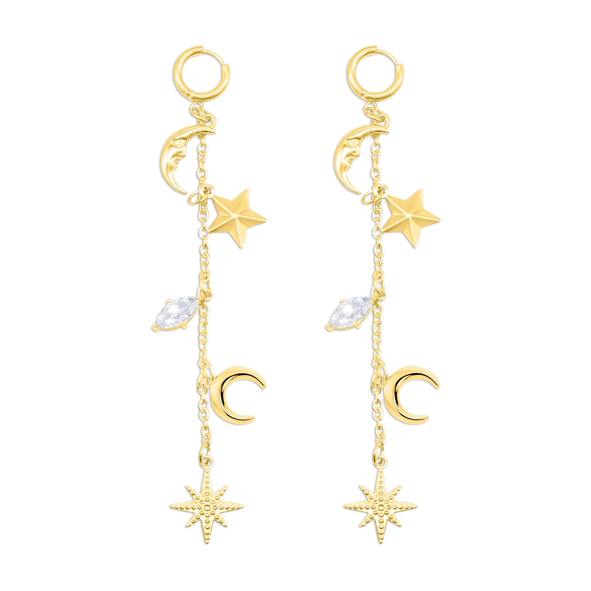 Gold Cassiopeia Star and Moon Earrings - Sweet Cokie