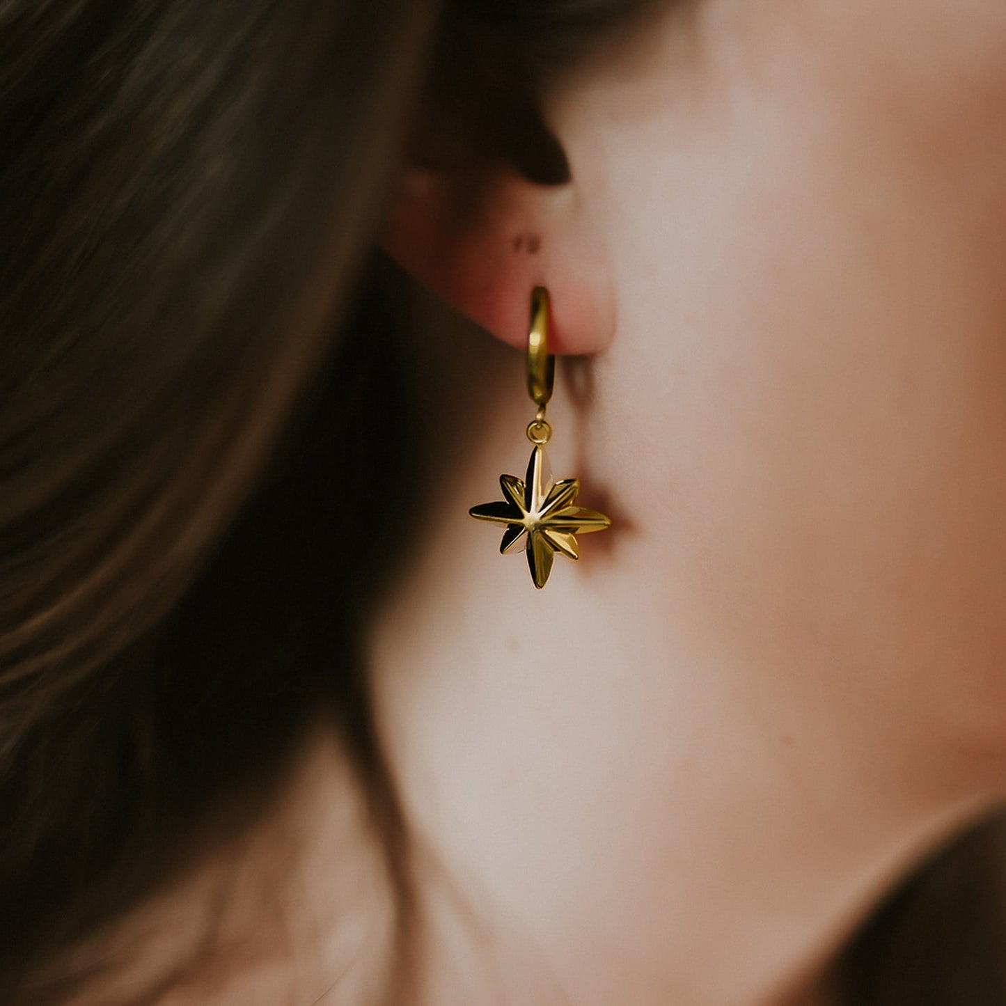 Gold Celeste North Star Hoop Earrings - Sweet Cokie 