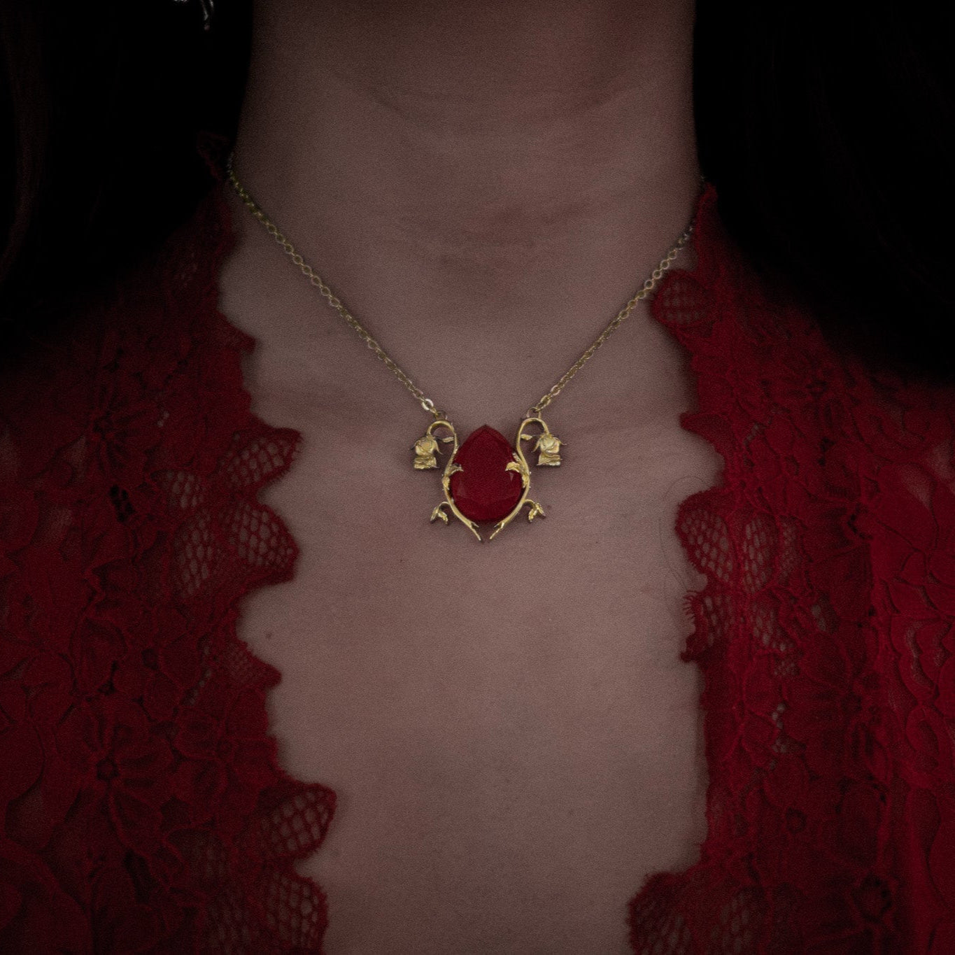 Gold Cursed Bloom Rose Gemstone Necklace - Sweet Cokie 