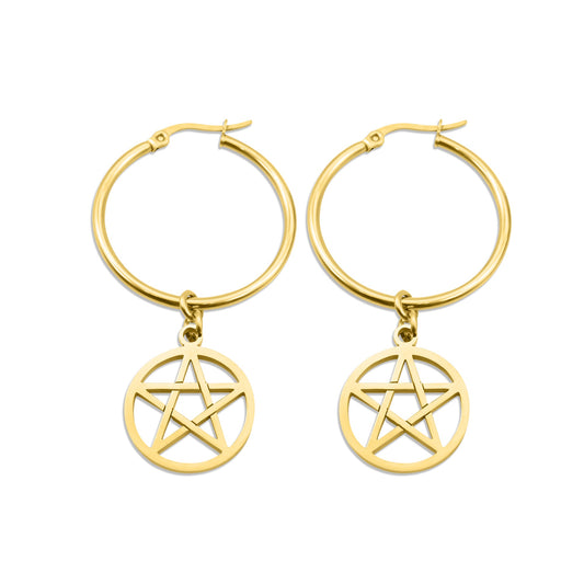 Gold Pentacle Hoop Earrings - Sweet Cokie 
