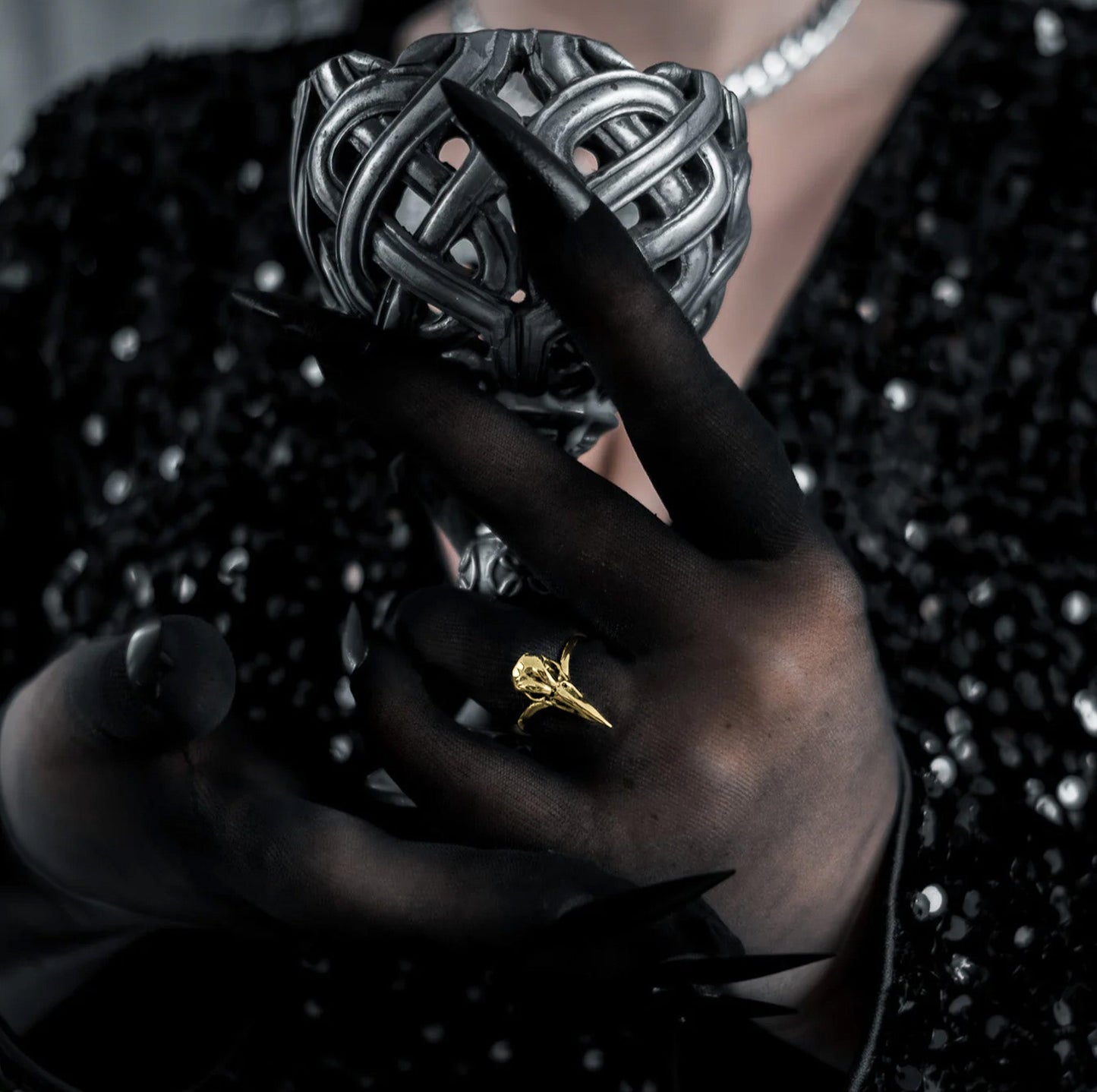 Gold Raven Bird Skull Ring - Sweet Cokie 