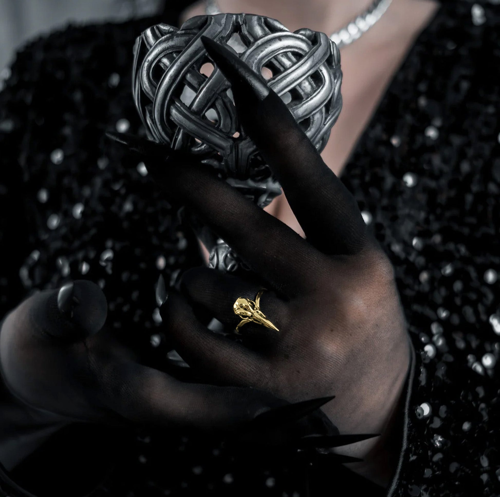 Gold Raven Bird Skull Ring - Sweet Cokie 
