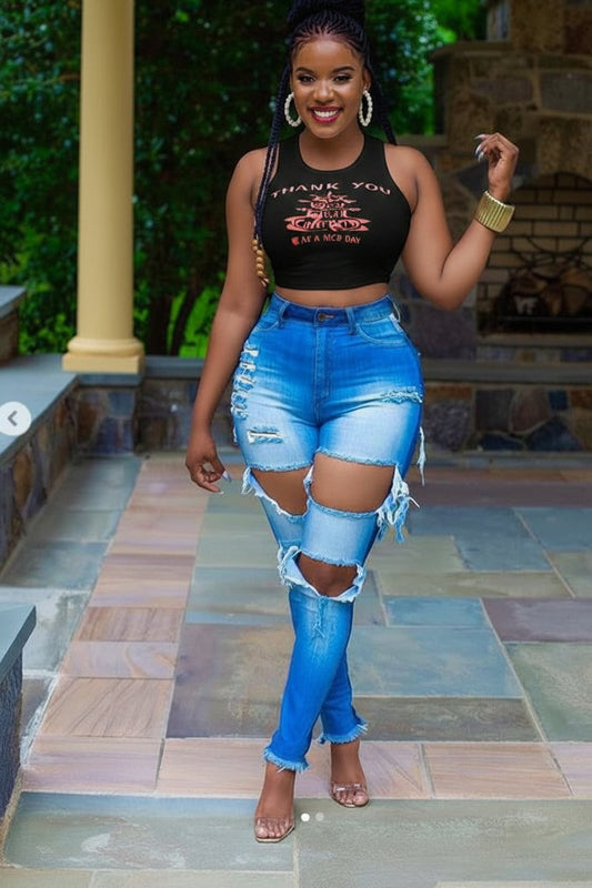 Hole Ripped Skinny Denim Jean Pants - Sweet Cokie 