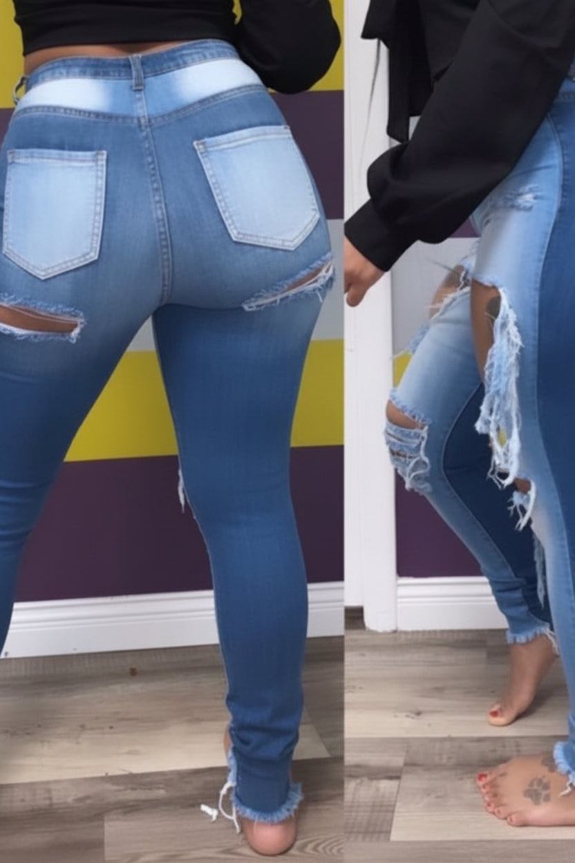 Hole Ripped Skinny Denim Jean Pants - Sweet Cokie 