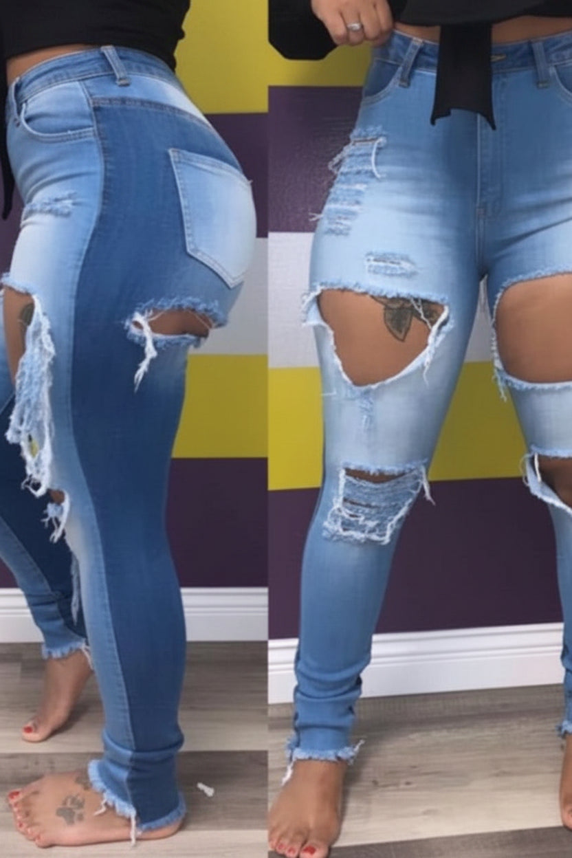 Hole Ripped Skinny Denim Jean Pants - Sweet Cokie 