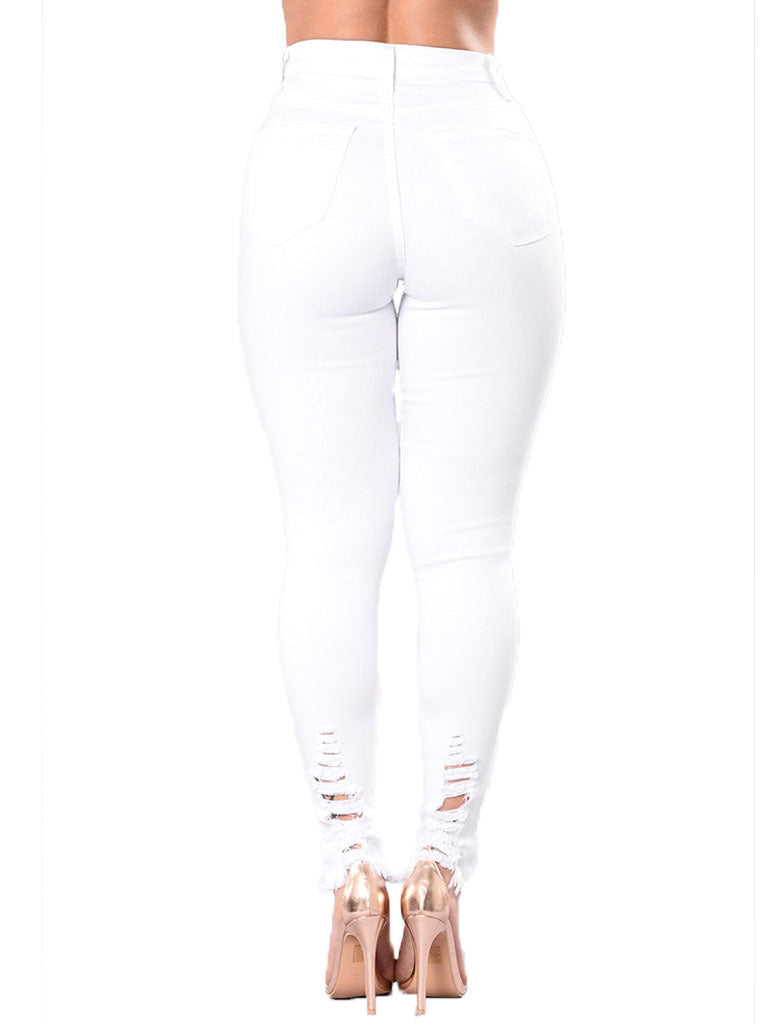 Hollow Out Solid Women Pencil Jeans - Sweet Cokie 