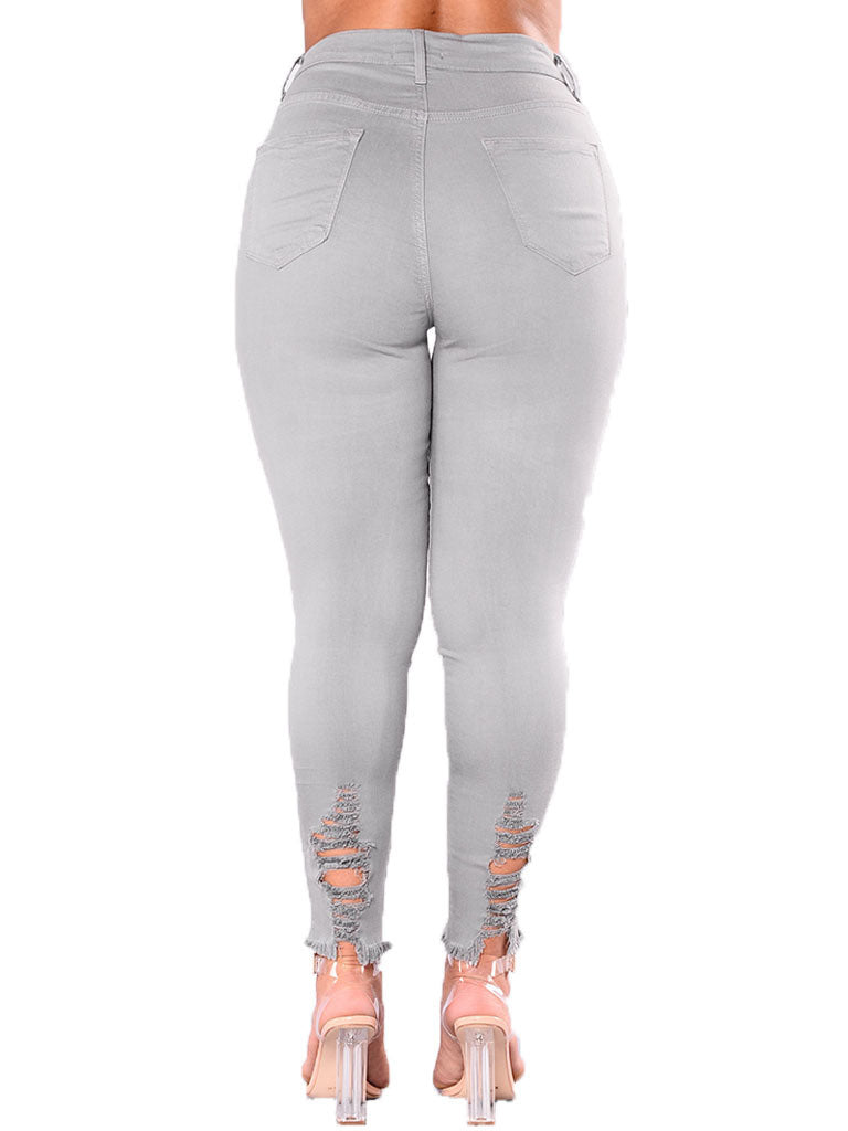 Hollow Out Solid Women Pencil Jeans - Sweet Cokie 