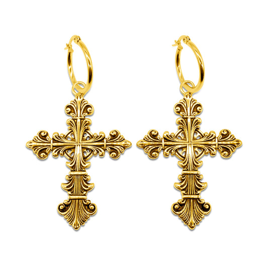 Lament Cross Hoop Earrings Gold - Sweet Cokie 