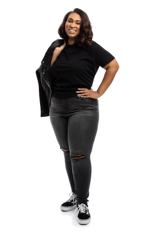 PLUS SIZE 30'' High Rise Skinny Jeans with Destruction - Sweet Cokie 
