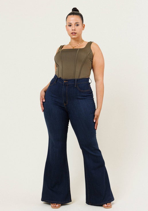 Plus Tall Bell Flare Jeans - Sweet Cokie 