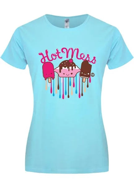 Pop Factory Hot Mess Ladies Turquoise T-shirt - Sweet Cokie 